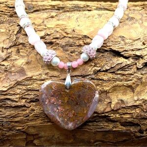 Rare Moss Agate Heart Beaded Necklace